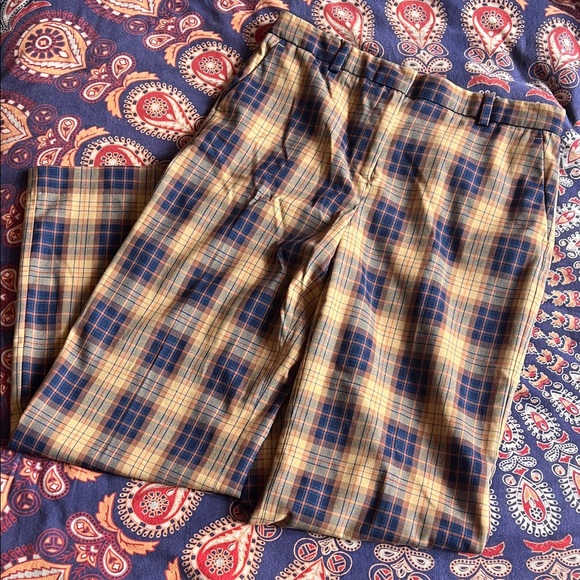Zara Basic Checkered Pants in Blue and Brown - Picture 1 of 11